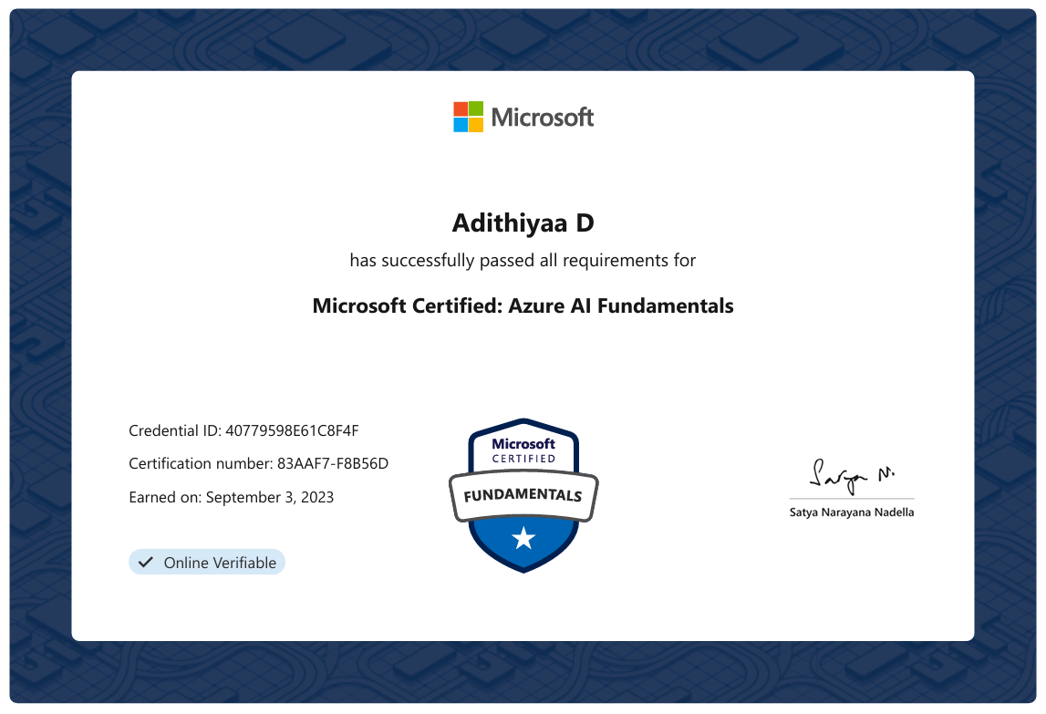 Microsoft Azure AI Fundamentals Certificate
